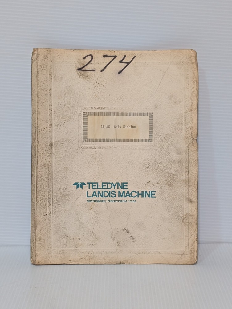 Vintage Teledyne Landis 16-20 Bolt, Thread Machine Reference Materials, 16-20B