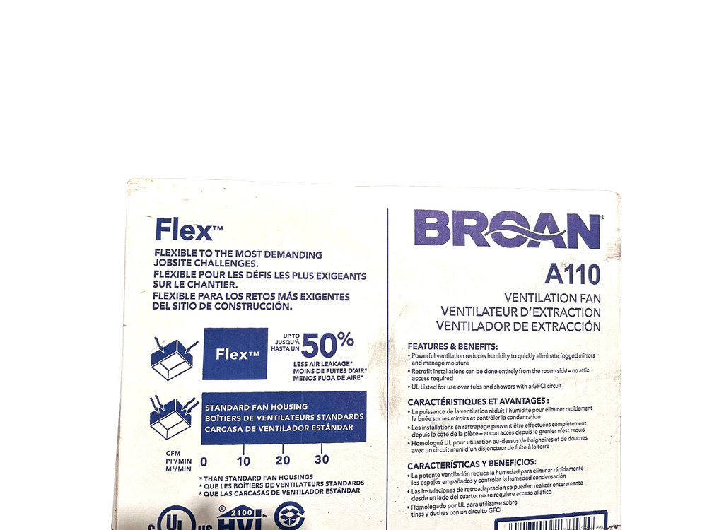 Broan Flex Series, A110, 110 CFM, Ceiling Roomside Installation Bathroom