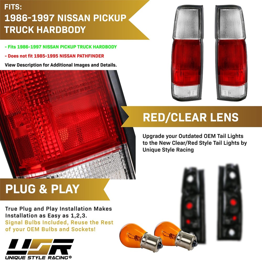 USR 86-97 Hardbody Tail Lights - Rear Tail Lamps Taillight Replacement Assemb...