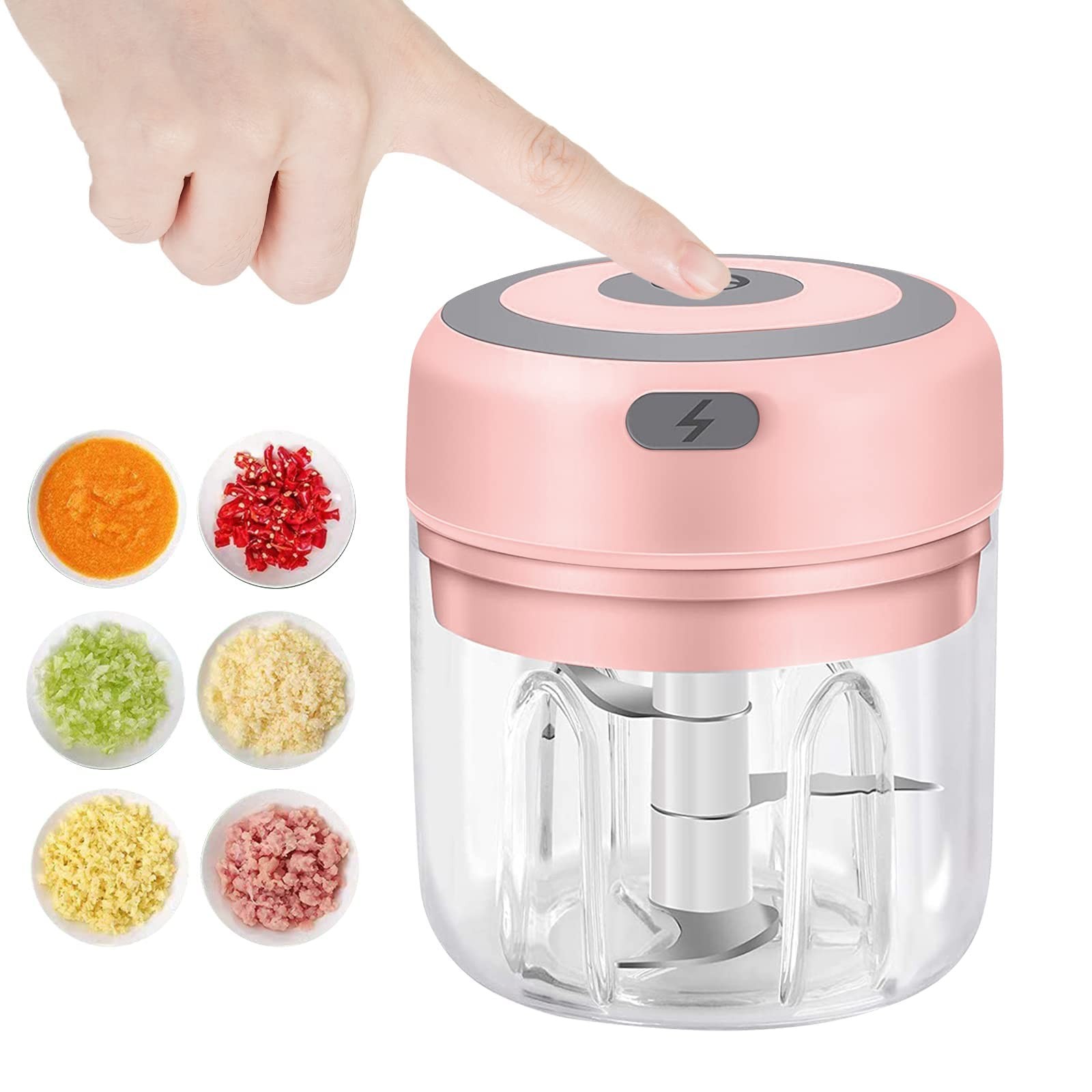 Electric Mini Garlic Chopper, 250ML USB Food Chopper Mincer, Vegetable Onion ...