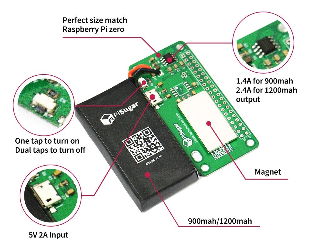 Pisugar 1200 mAh Lithium Battery Power Module for Raspberry Pi-Zero, Pi-Zero ...