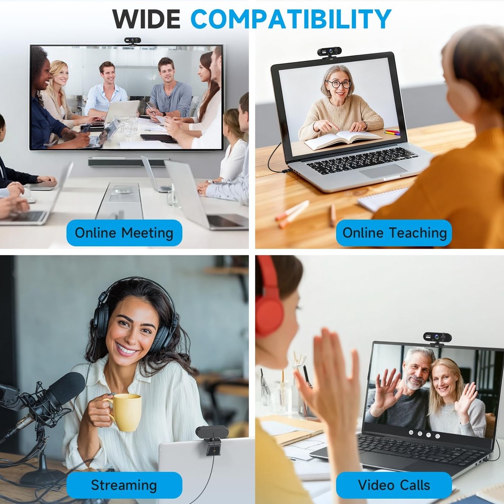 4k Webcam for PC with Microphone, Computer Camera with Noise Cancellation, Pr...