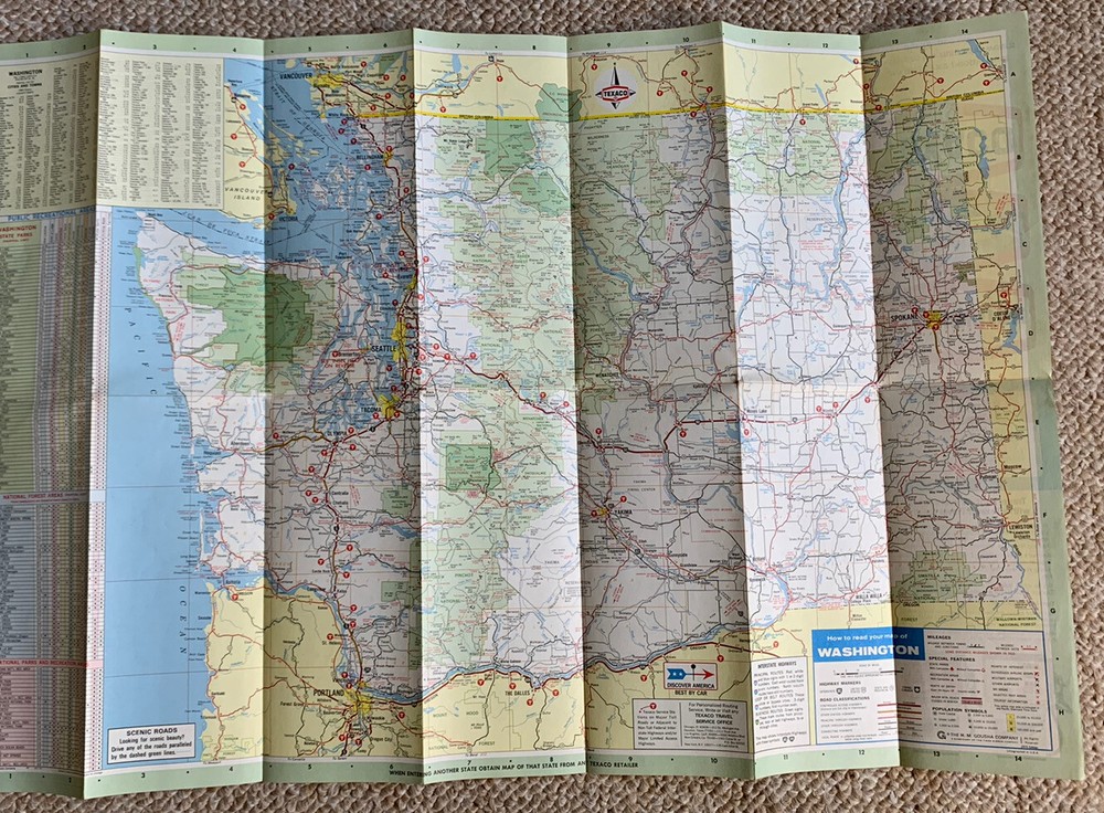 Vintage 1970 Washinton State Texaco Map