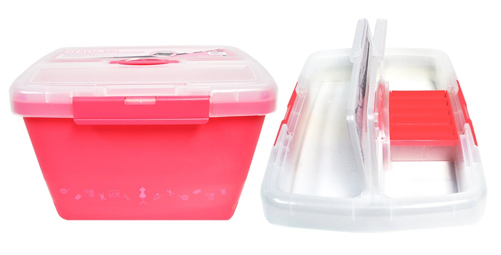 Hemline Pink Plastic Sewing Box With Bobbin Holder
