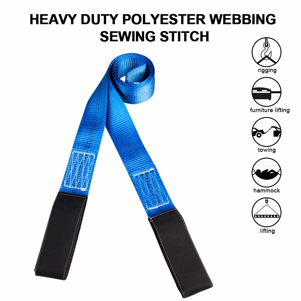 6' x 2" Blue Nylon Web Sling Lift Tow Strap Heavy Duty Polyester Web Loop Ends