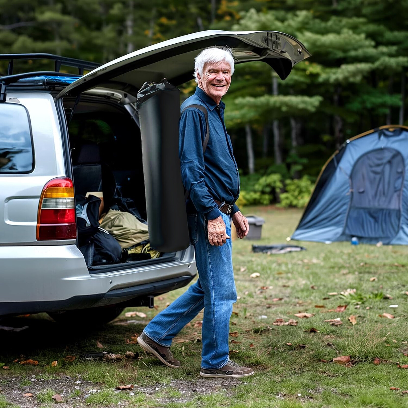 Blue Portable Camping Chair Heavy Duty Folding Chair w/ Cup Holder Oversized