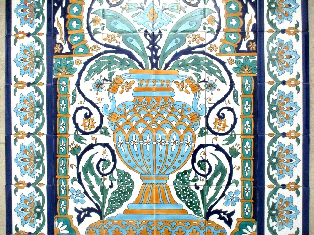 36" x 48" Hand painted Ceramic tile art panel vase floral mural Backsplash