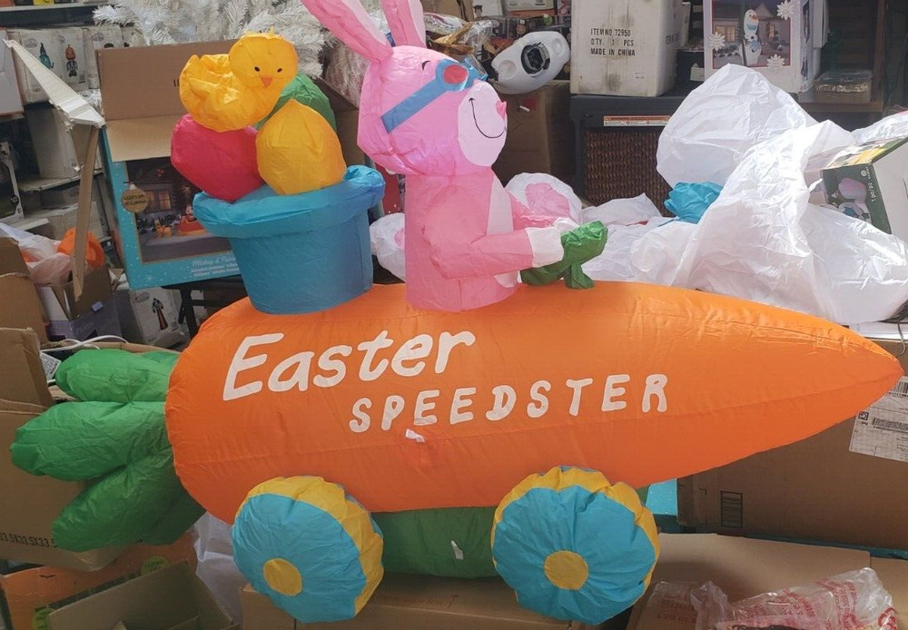 Gemmy 4ft Wide Easter Bunny Speedster Easter Inflatable