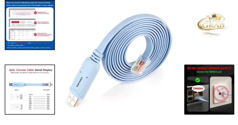 6ft USB to RJ45 Console Cable for Cisco Routers Switches Windows Mac Linux