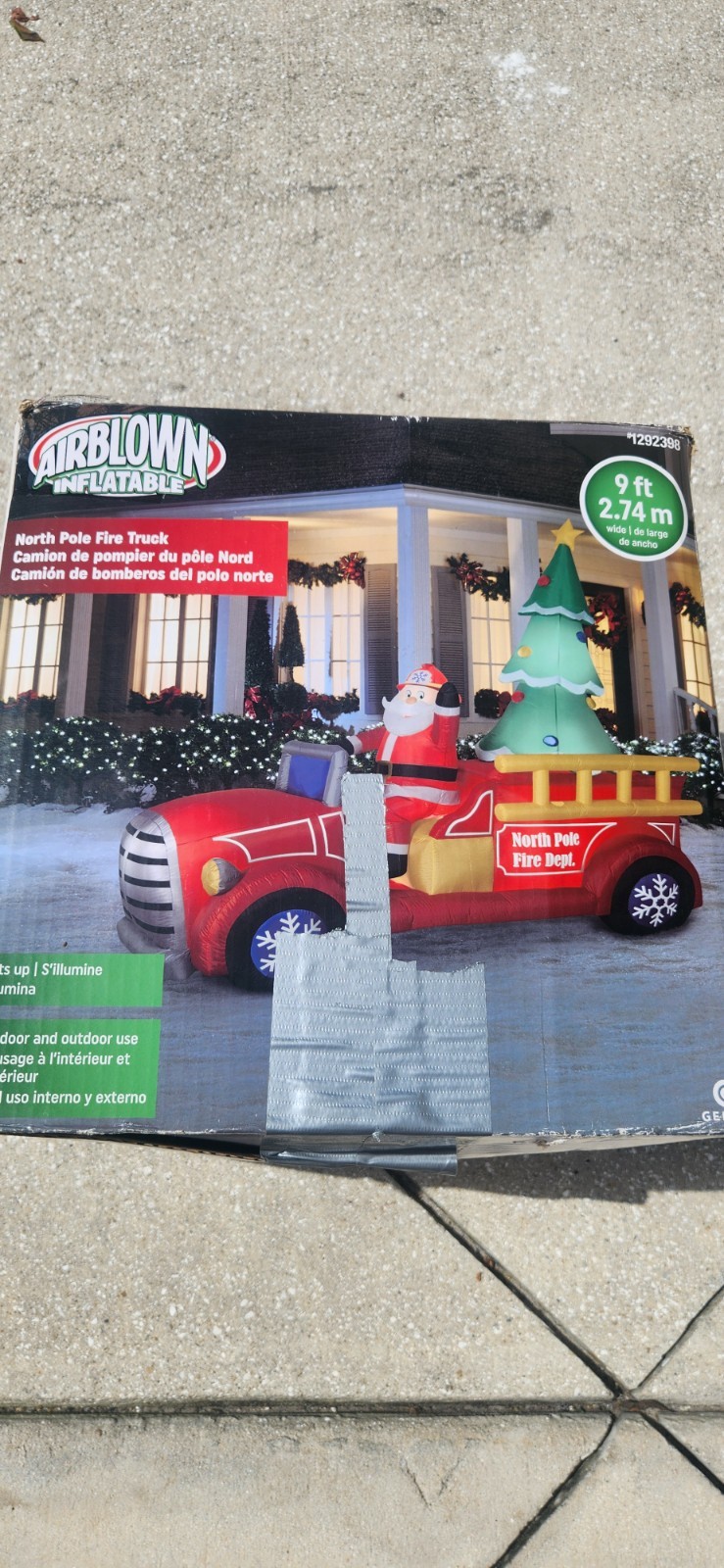 Gemmy Airblown 9ft North Pole Fire Truck Santa LED Inflatable – Tested, Works