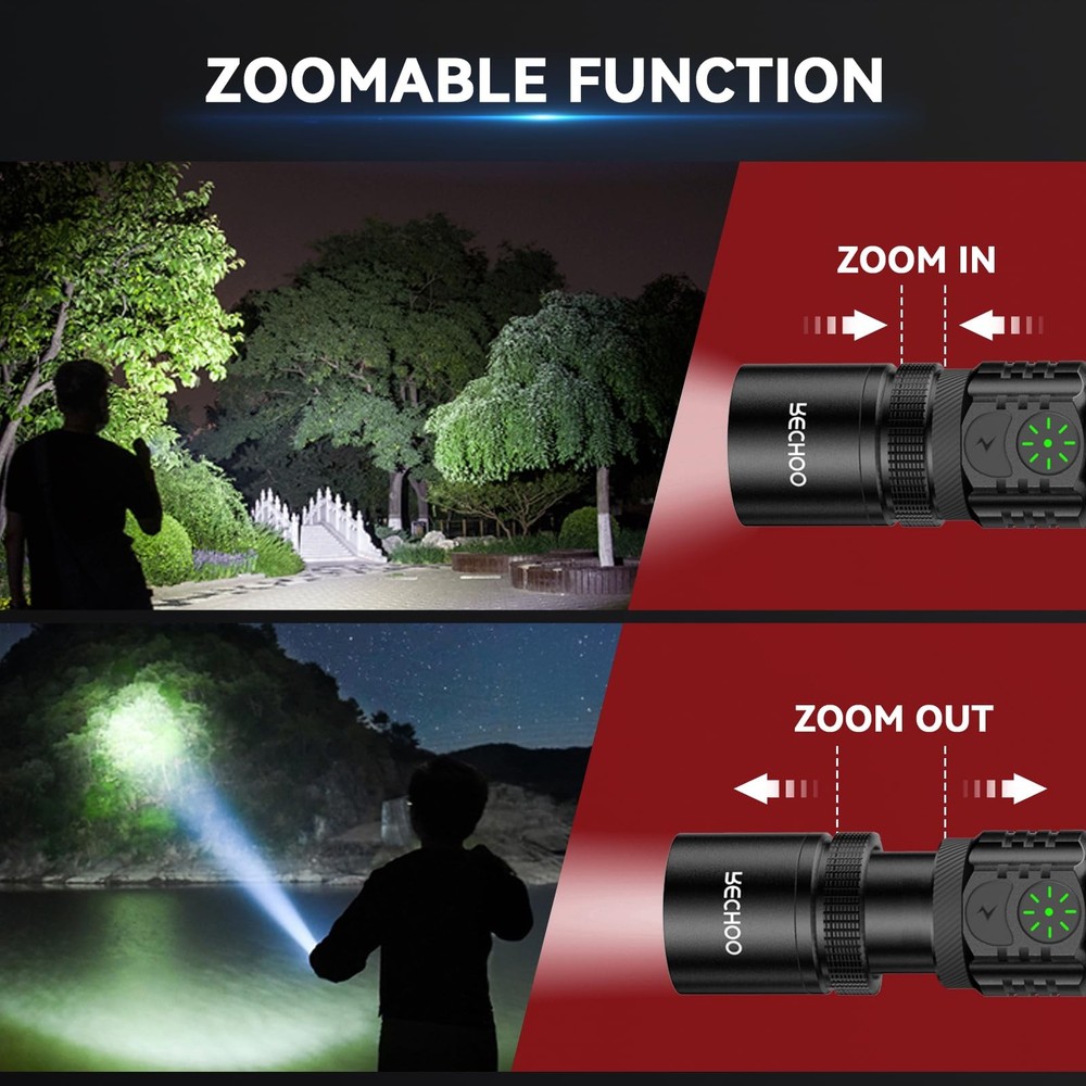 Flashlight Rechargeable High Lumens, Dual Switch Rechargeable LED Flashlight ...