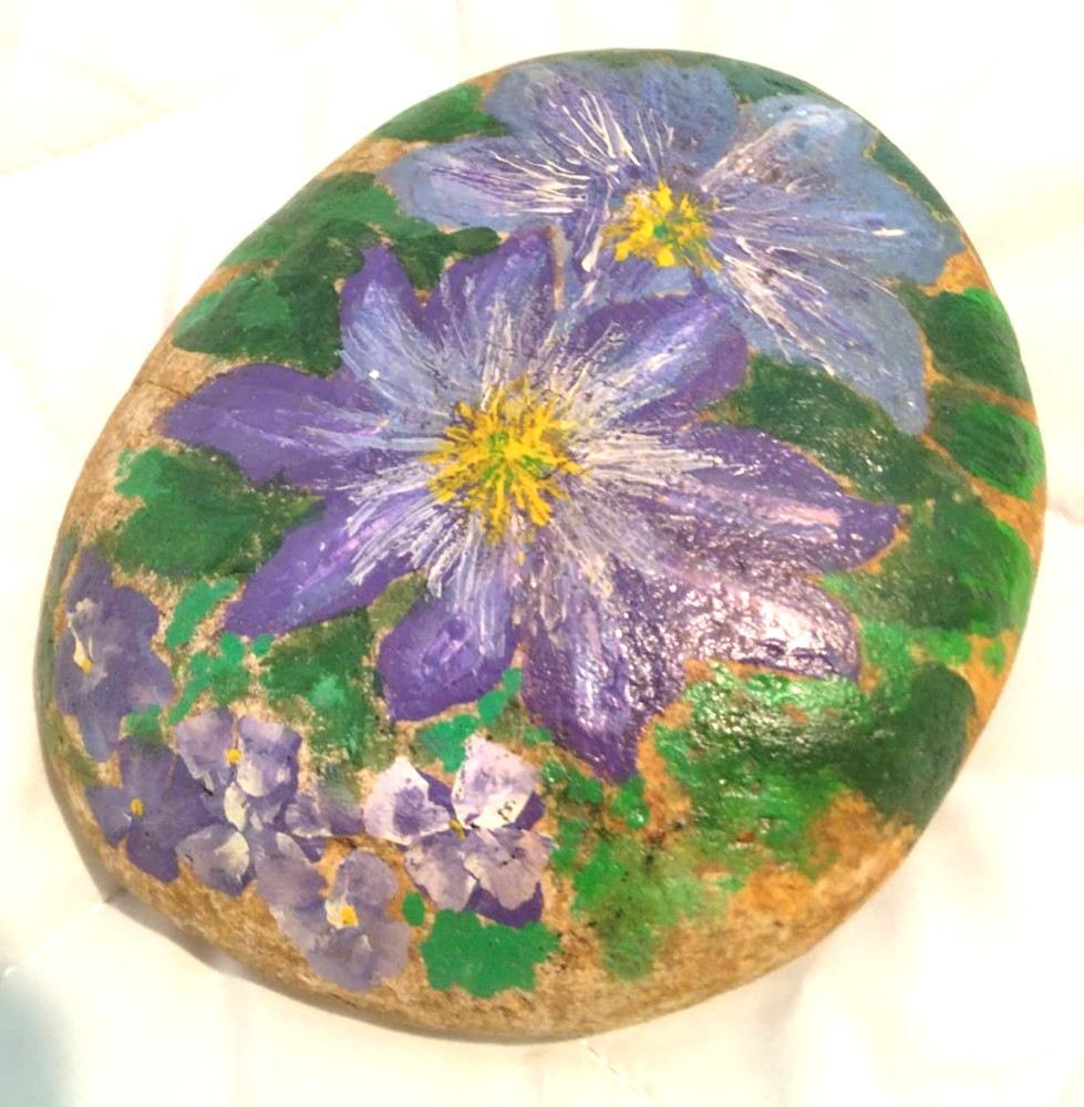 Art Rock Hand Painted Flower Patch