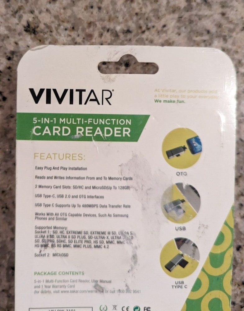 Vivitar 5-1 Multi Function SD Card Reader 3 Interfaces, PC MAC, Plug n Play,