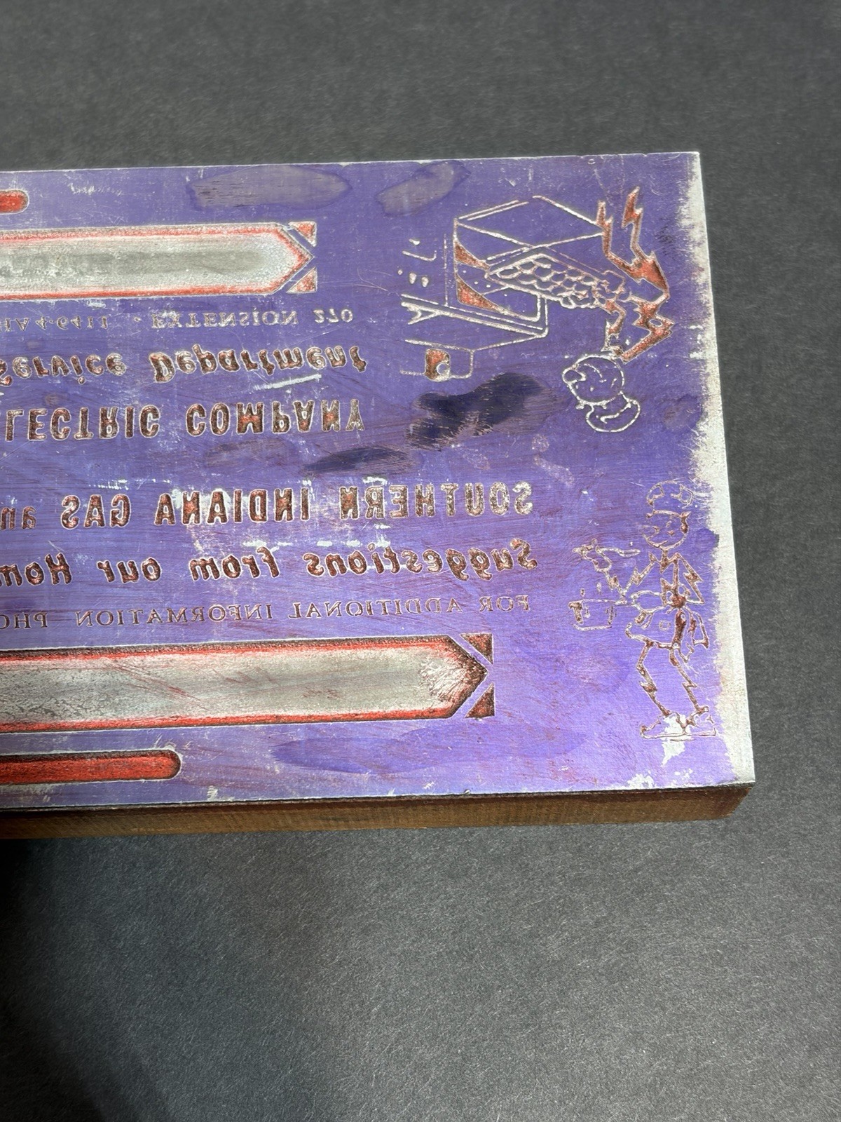 Rare Vintage Reddy Kilowatt Newspaper Print Block 8.5” S. IND Gas & Electric