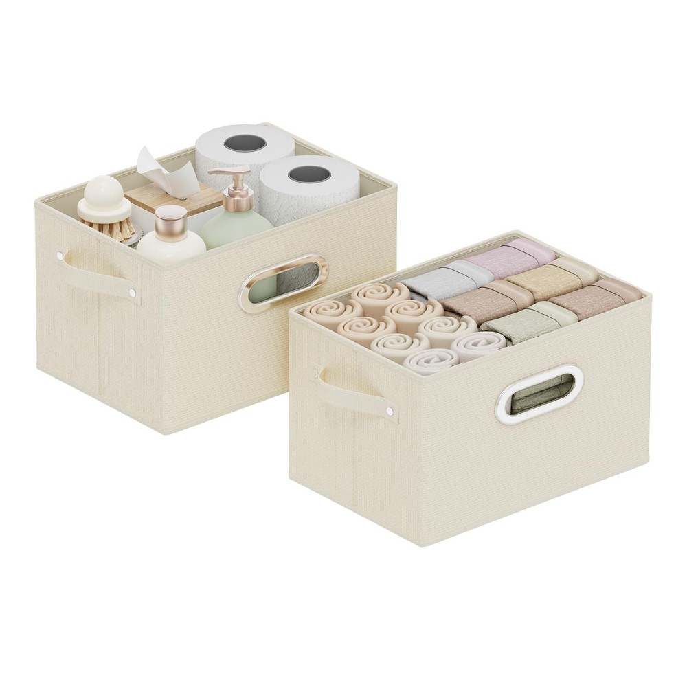 Foldable Cloth Basket with 4 Handles, Decorative Open Storage Boxes, Stackabl...