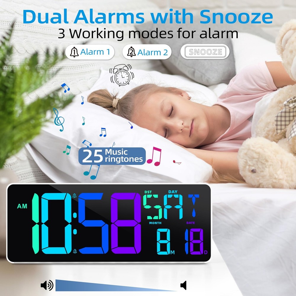 Large Digital Wall Clock Timer 13.5" Large Display Available In 11 Color Mode...