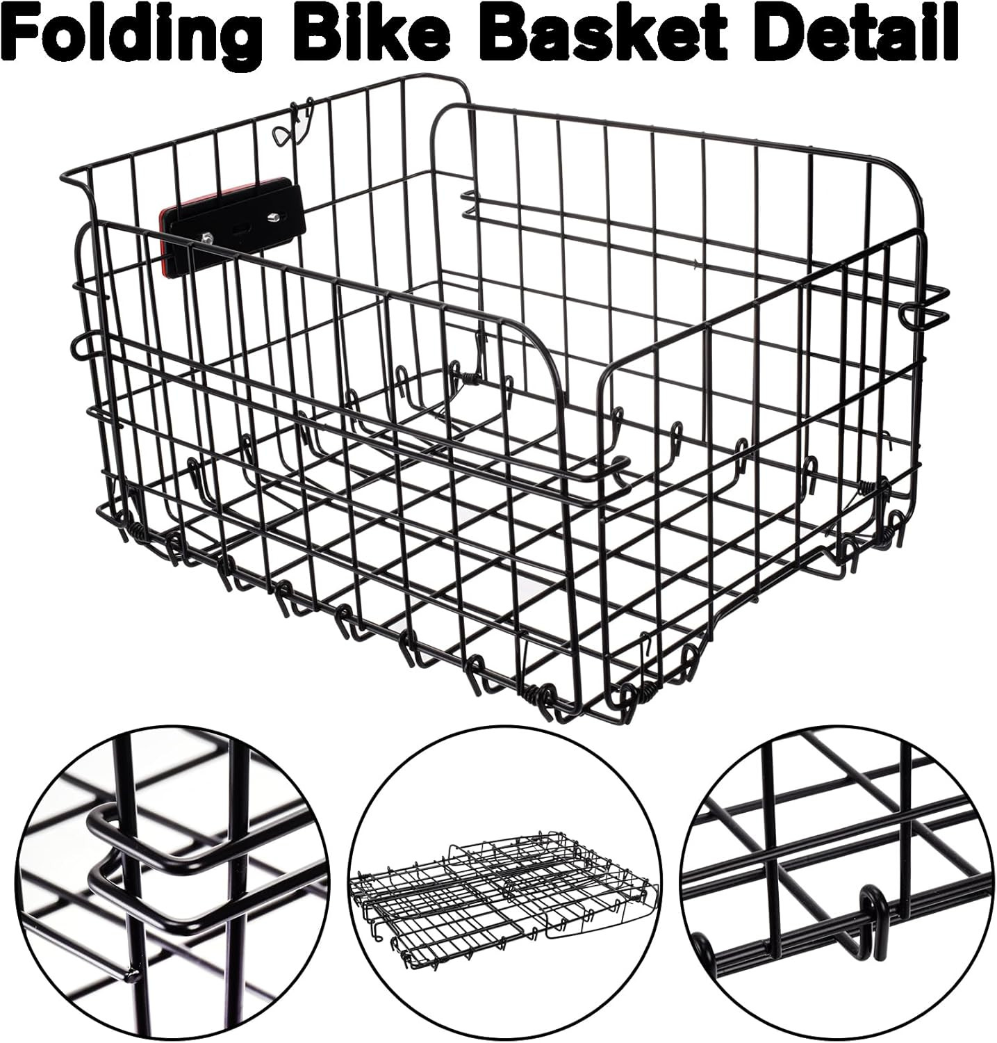 Folding Rear Bike Basket, Quickly Release Metal Wire Bicycle Basket Cargo Rack w