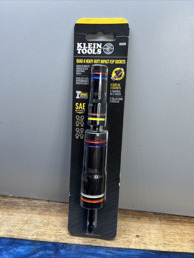 Klein Tools 652QS Quad-8 Deep-Well Heavy-Duty Impact Flip Sockets, SAE, 3 Pc.