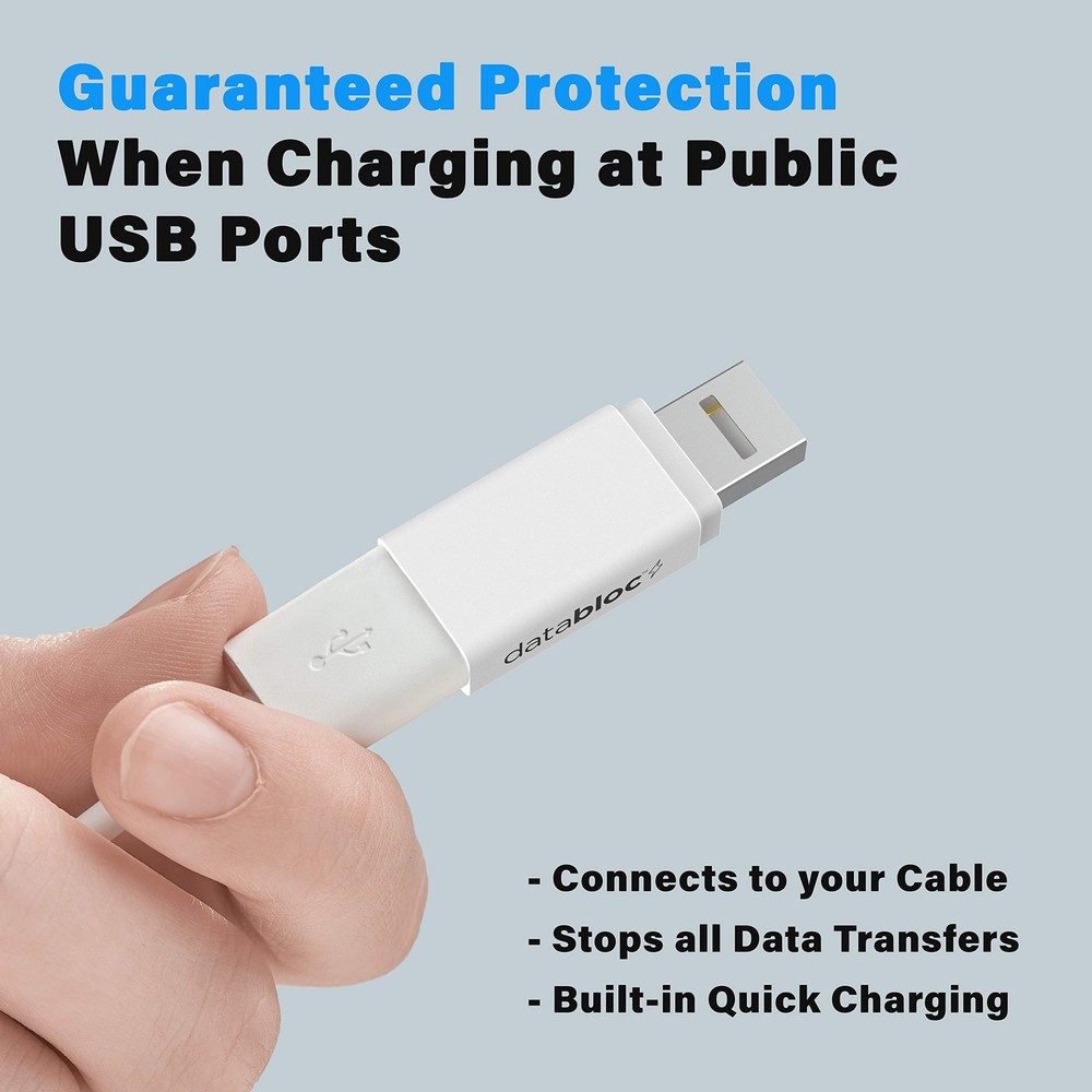 Eyebloc USB A Data Blocker Adapter - Secure Charging to Prevent 2 Pack, White