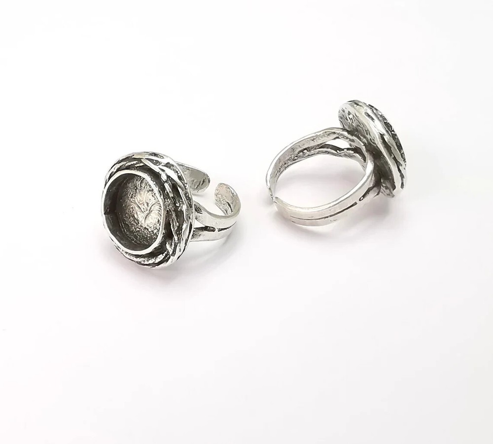 Round Blank Ring Adjustable Base Bezel Cabochon Antique Silver Plated Brass
