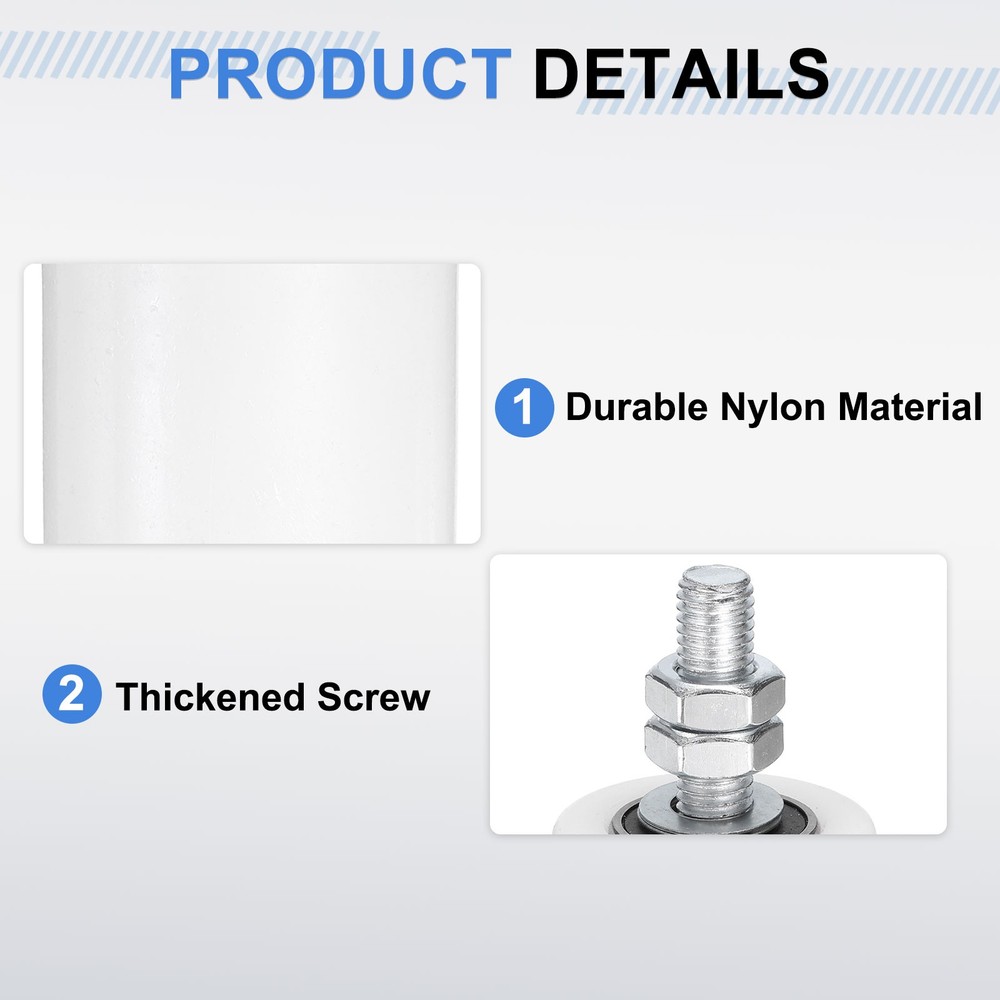 8Pcs Slide Gate Guide Roller, 1-5/8" Nylon Sliding Gate Support Assembly, White