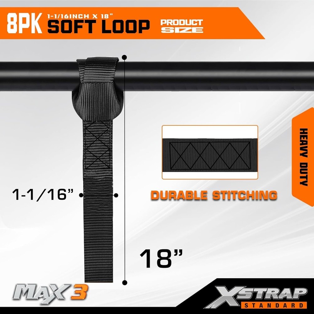 Durable 3600LB Soft Loop Tie-Downs 8 Pieces - Universal Fit for Secure Transport