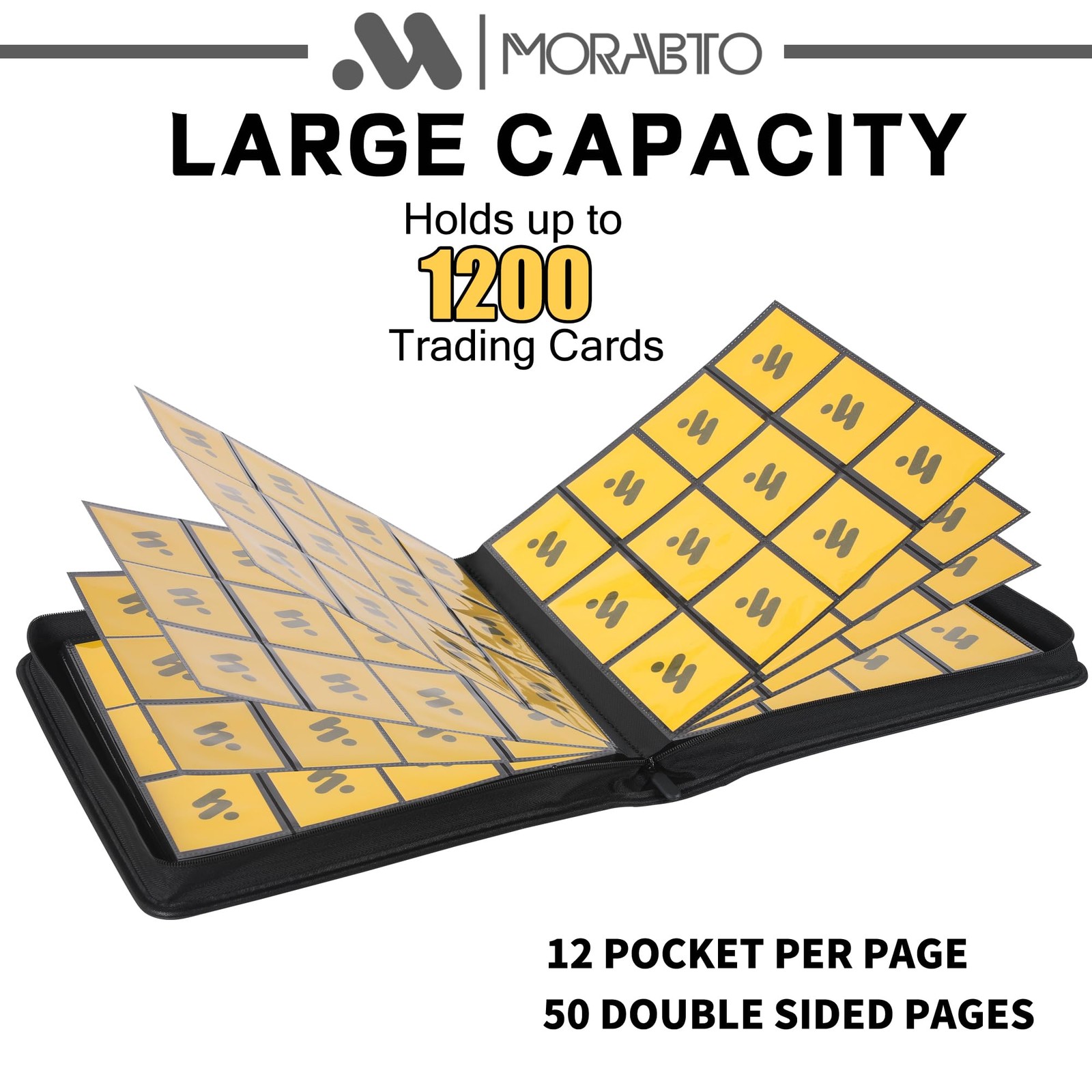 MORABTO 12-Pocket Card Binder - Holds 1200 Cards, 50 Sleeves - TCG/Sports