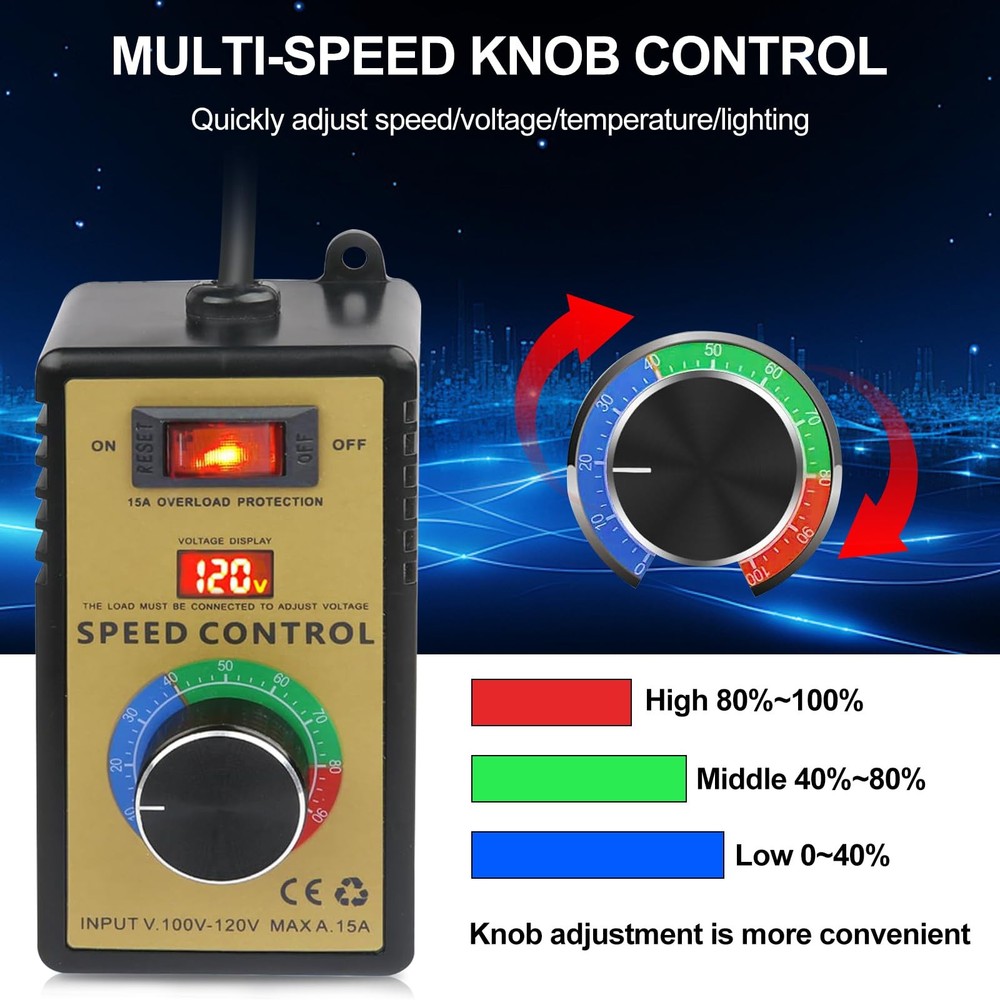 Variable Voltage Regulator 120V 15A 4000W AC Motor Speed Controller Dimmer