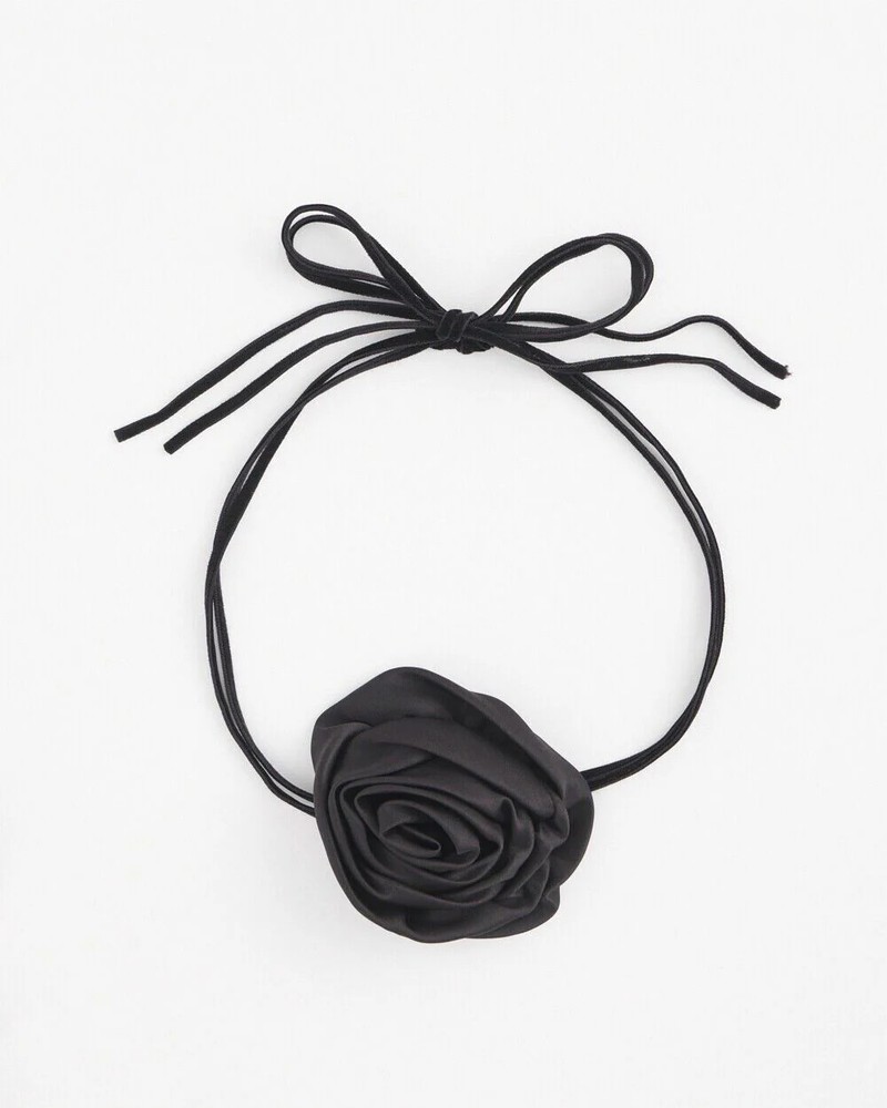 CHICO'S BLACK FLOWER TIE CHOCKER NECKLACE