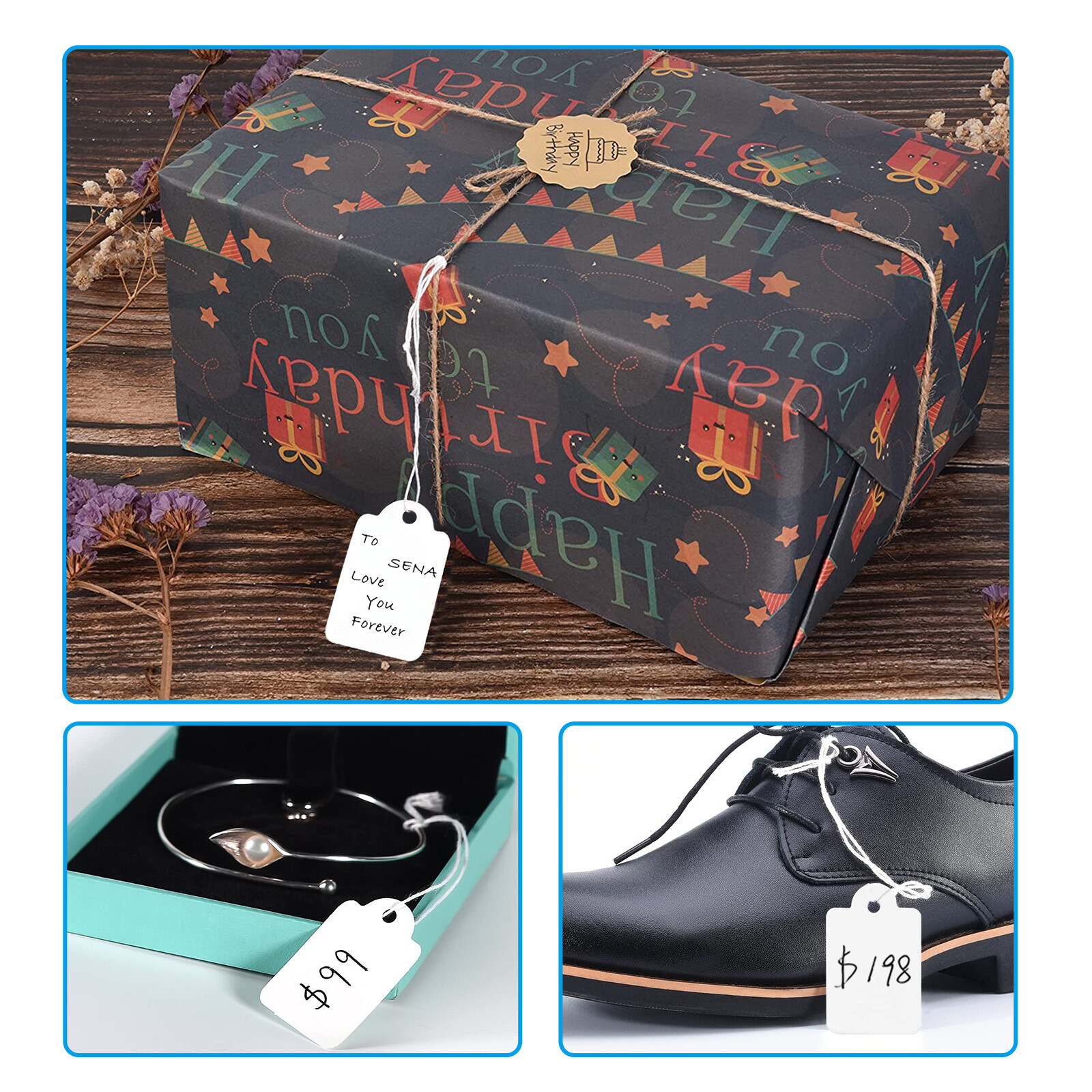 1000 Garage Sale Price Tags Size #5 White Merchandise Hang String Strung Garment