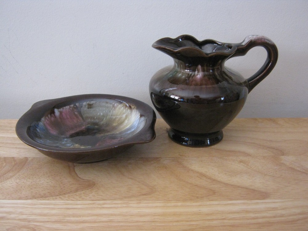 Hand Painted Drip Glaze Multicolored Pitcher & Bowl Set