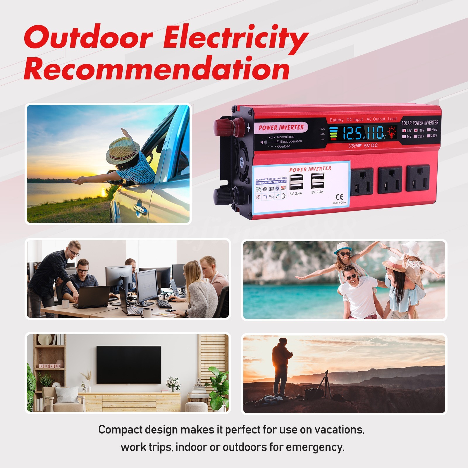 Pure Sine Wave Solar Converter 5000W Car Power Inverter DC 12V To AC 110V 4 USB