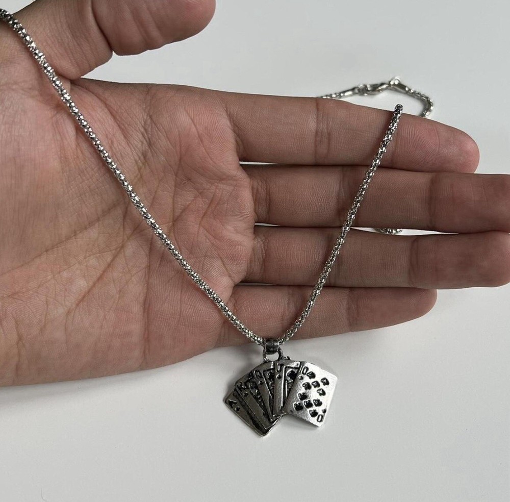 y2k 2000s vintage style card stack grunge goth silver necklace