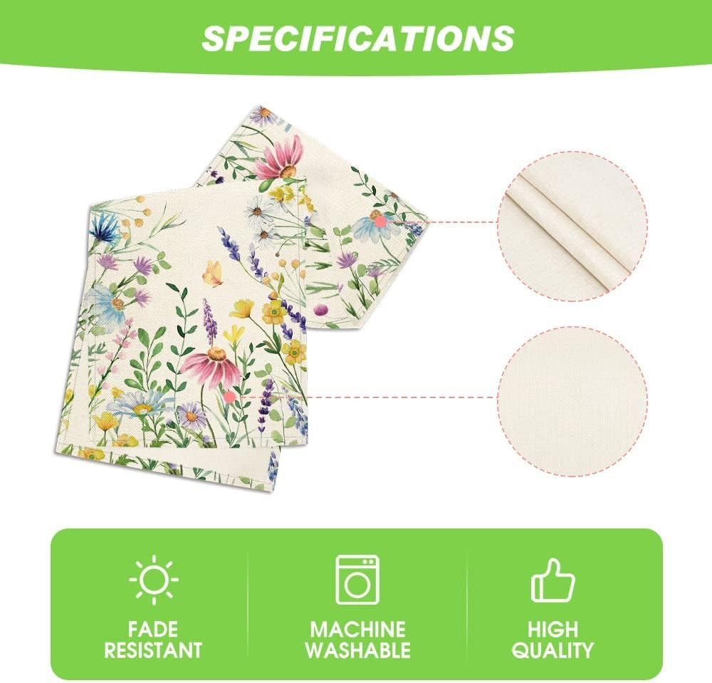 Daisy Eucalyptus Lavender Floral Leaves Summer Table Runner, Spring Kitchen Dini