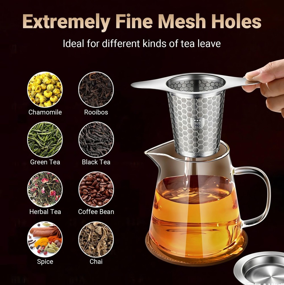 316 Stainless Steel Tea Infuser - 2 Pack, Fine Mesh, Hexagonal Mesh Pattern W...