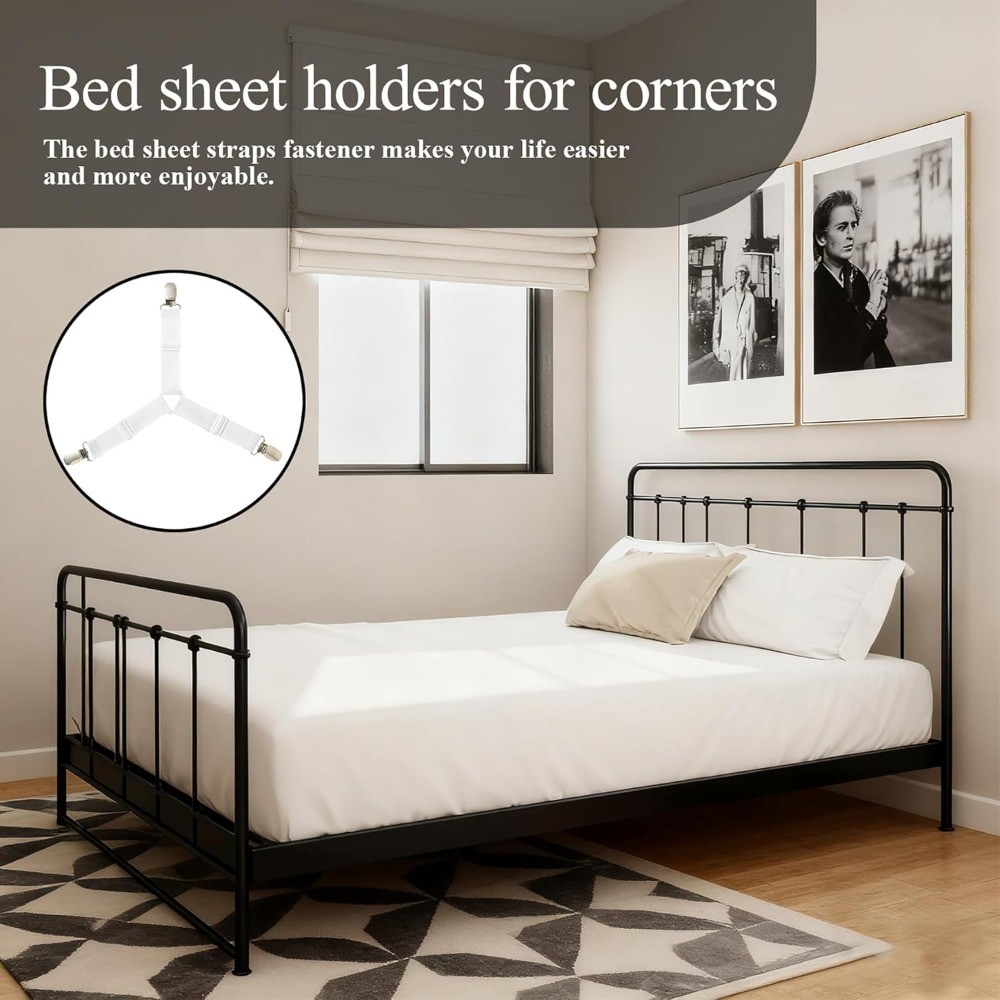 Elastic Fasteners with Metal Clips Adjustable Bedsheet Holders Keep Fitted
