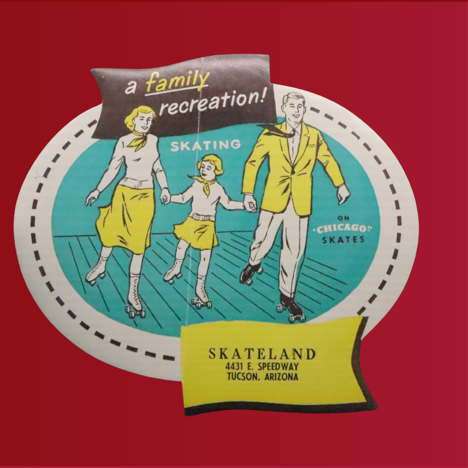 Vintage 1956 Roller Skating Rink Sticker Tuscon Arizona Skateland Label Rare S8