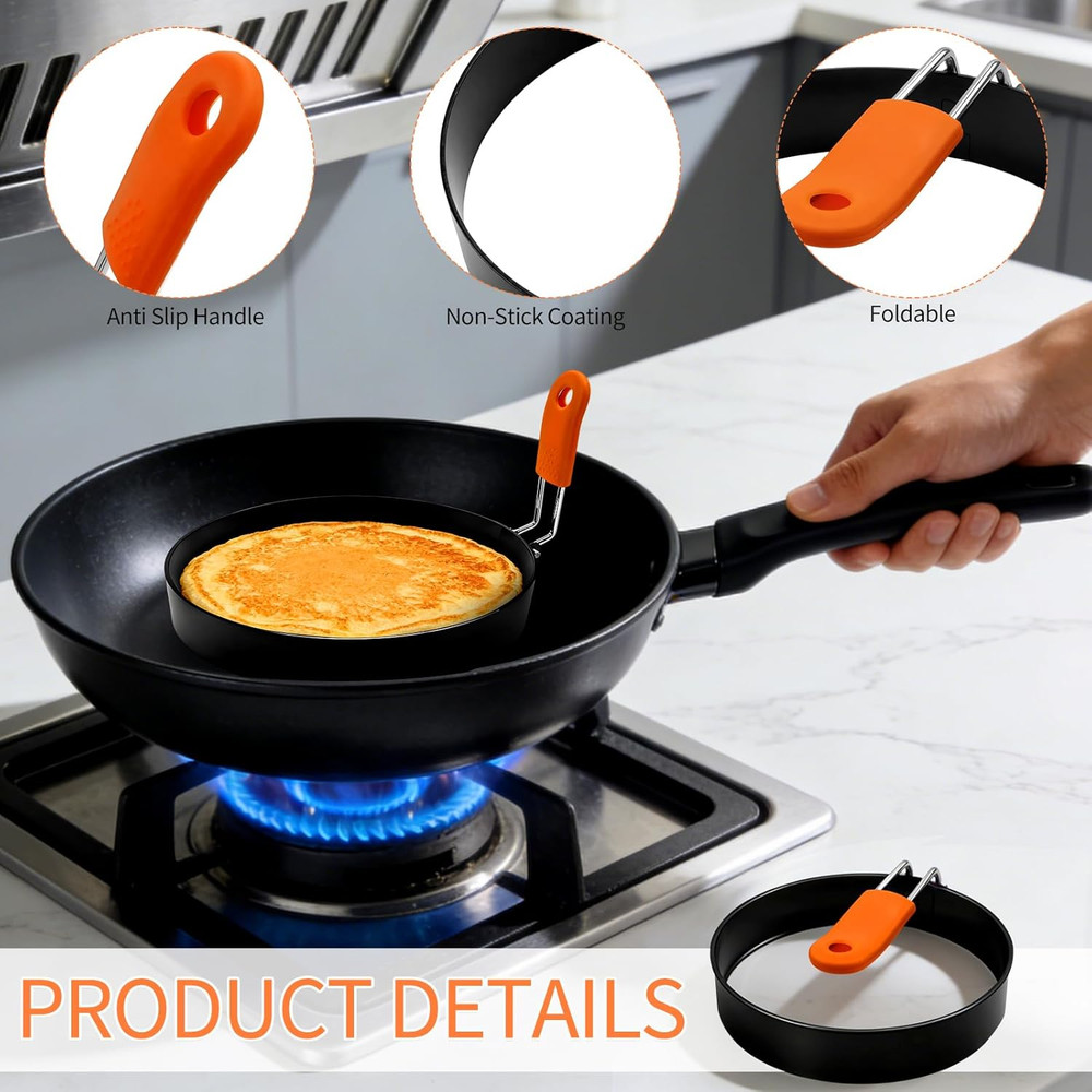 4 Pack Professional Egg Ring Set Stainless Steel Griddle Pancake Shapers