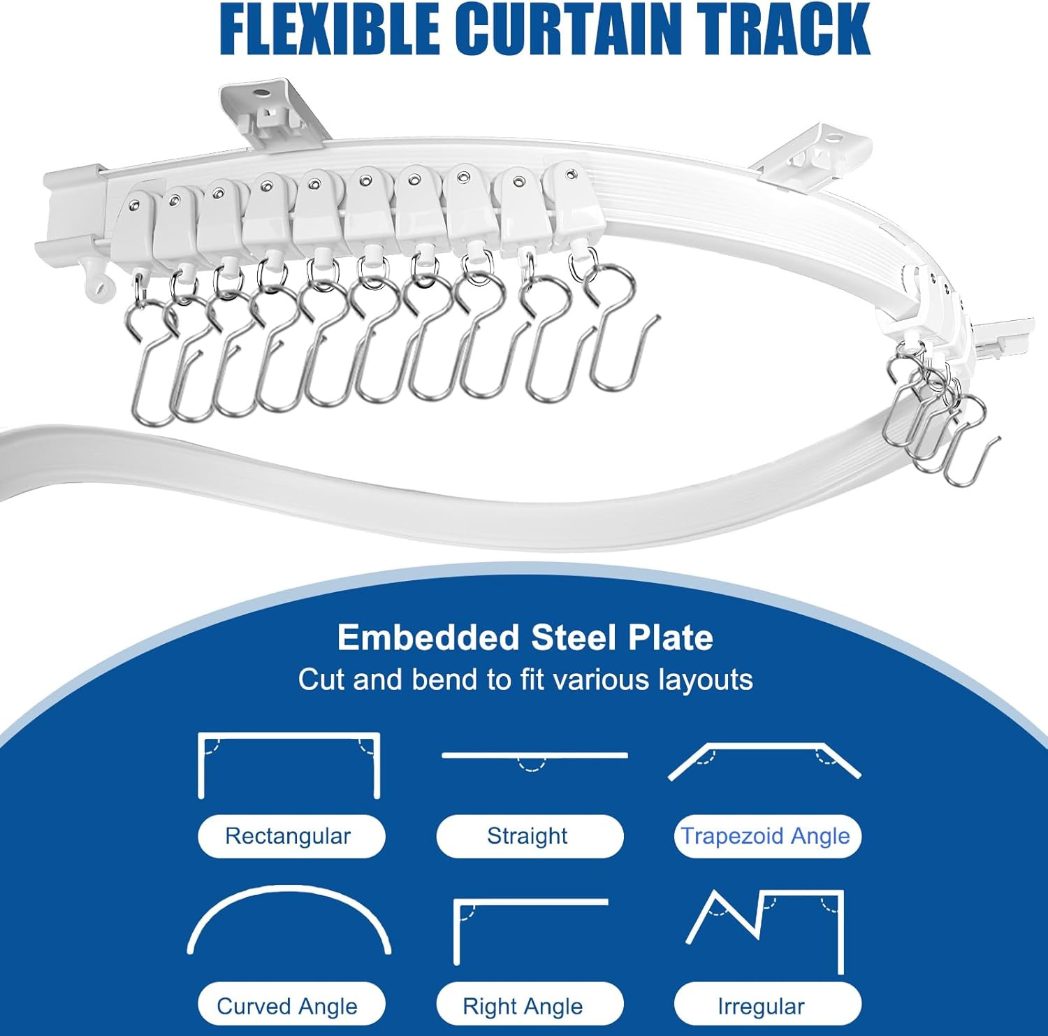Heavy-Duty Flexible Ceiling Curtain Track 3M - Bendable PVC with Steel Plate