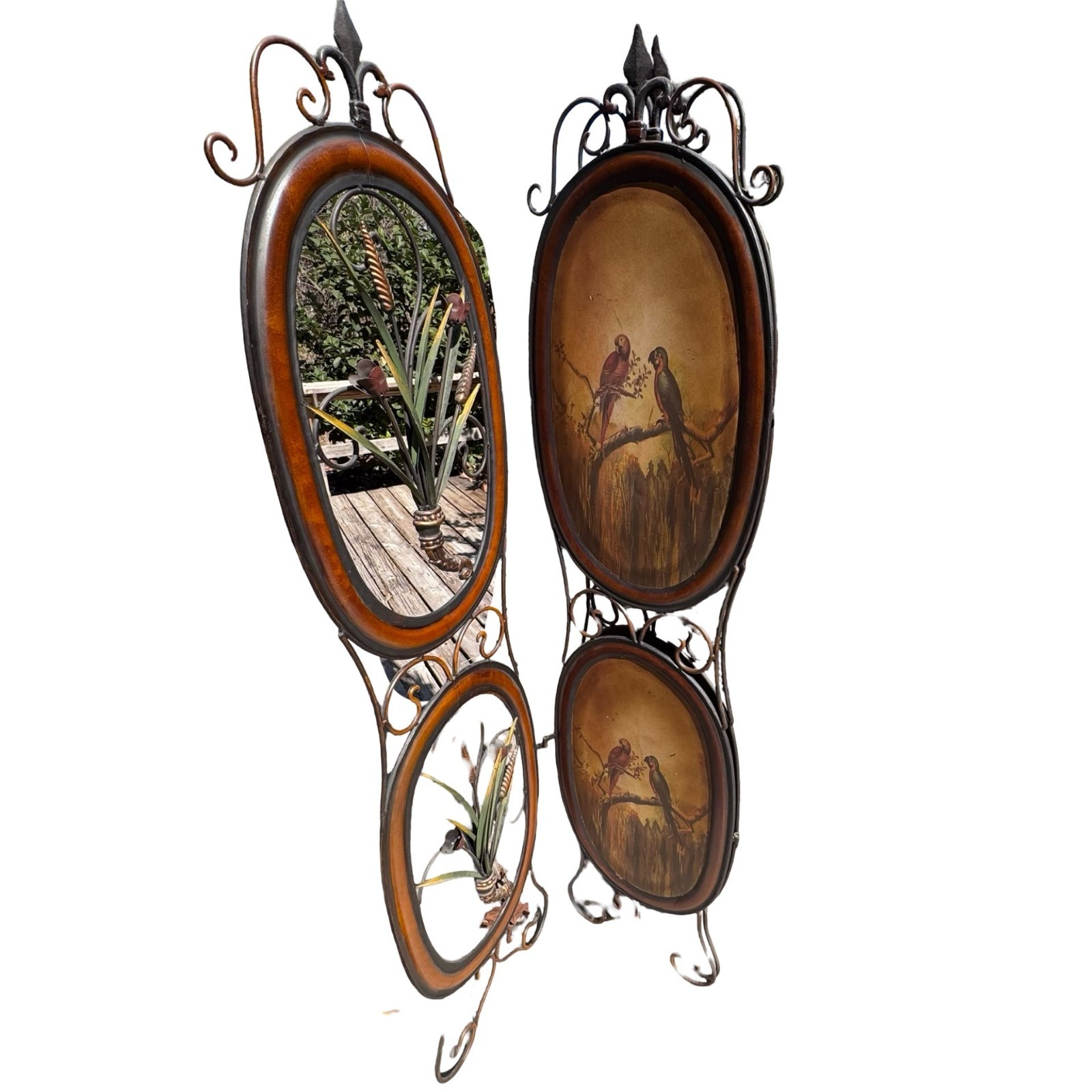 Tropical Parrots Decorative Iron Folding Screen Room Divider Painted Panel Birds