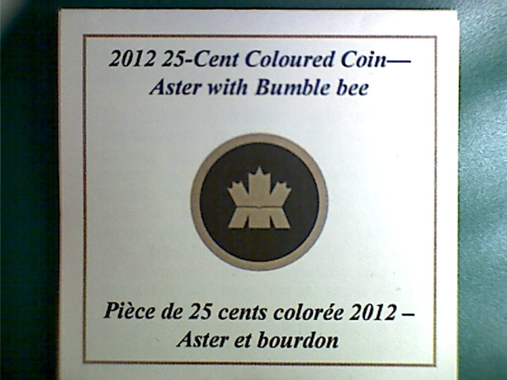 2012 CANADA 25 cent Coloured Coin - Aster & bumblebee - coin only