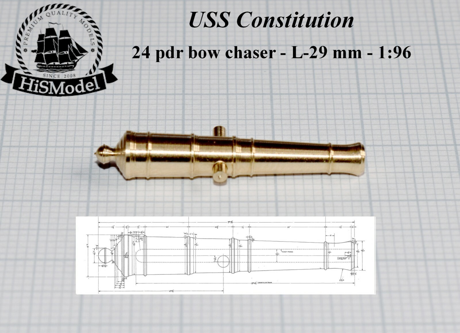 Revell USS Constitution, United States 1:96 - complete set of 53 brass cannons