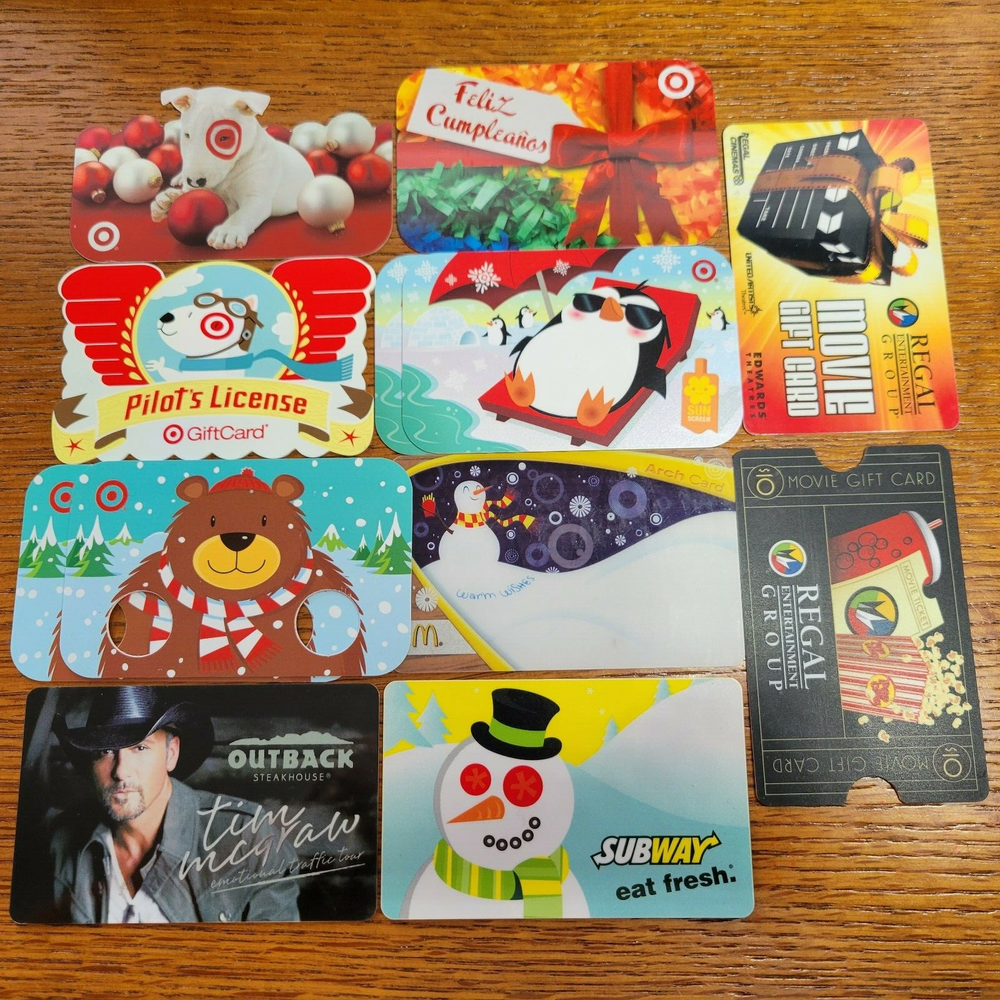 12 Assorted Gift Cards No Value 2008-2012 McD Target Regal Subway Outback 220148