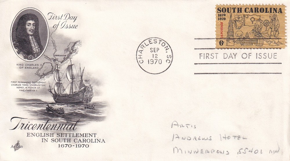 STAMP US SCOTT 1407 "South Carolina" 6 CENT 1970 FDC - C