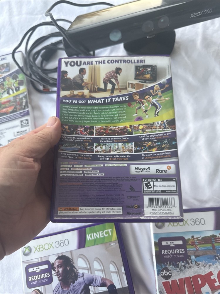 Microsoft Xbox 360 Kinect Connect Motion Sensor Bar W/ 4 Games!