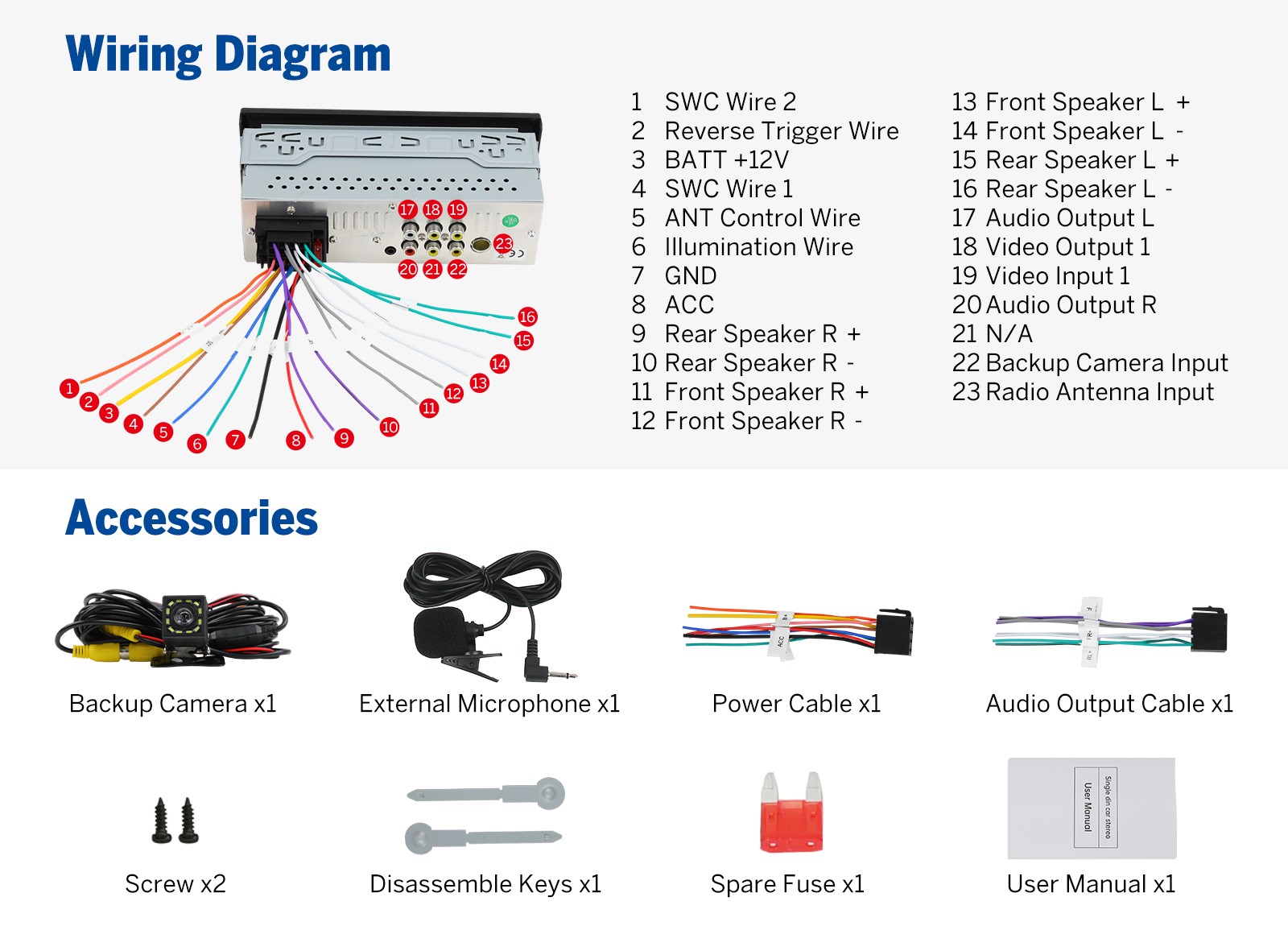 Wireless CarPlay Android Auto 6.36" 1DIN Receiver w/ Bluetooth 5.3 RDS AM/FM USB