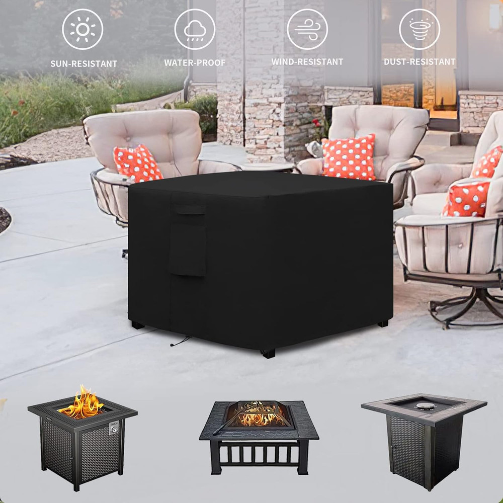 Durable Waterproof Square Fire Pit Cover 36"x36"x24" - Black