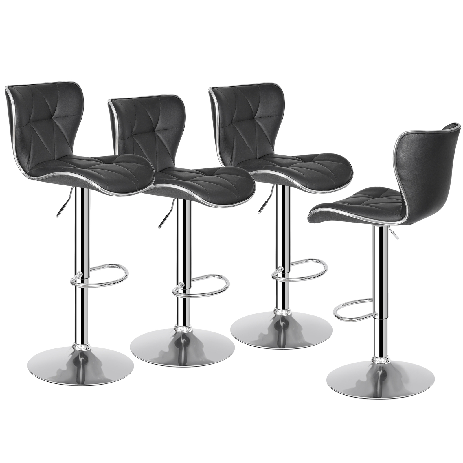 Set of 4 Swivel Bar Stools w/Shell Back Ajustable Height Footrest Design Home