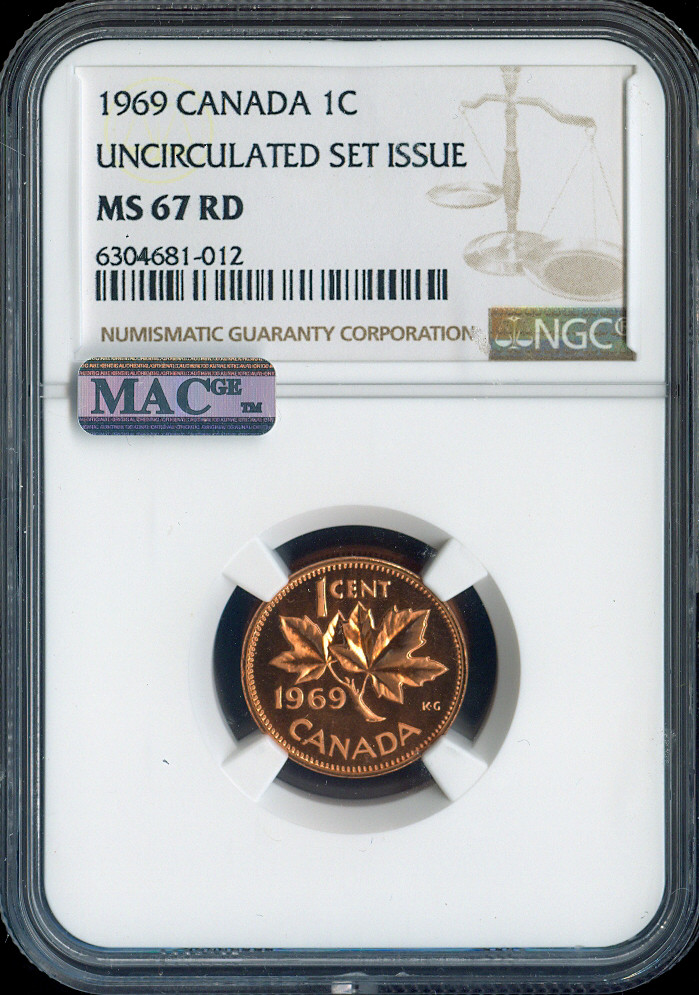 1969 Canada Small Cent 1C NGC MS67 RD MAC - Quality