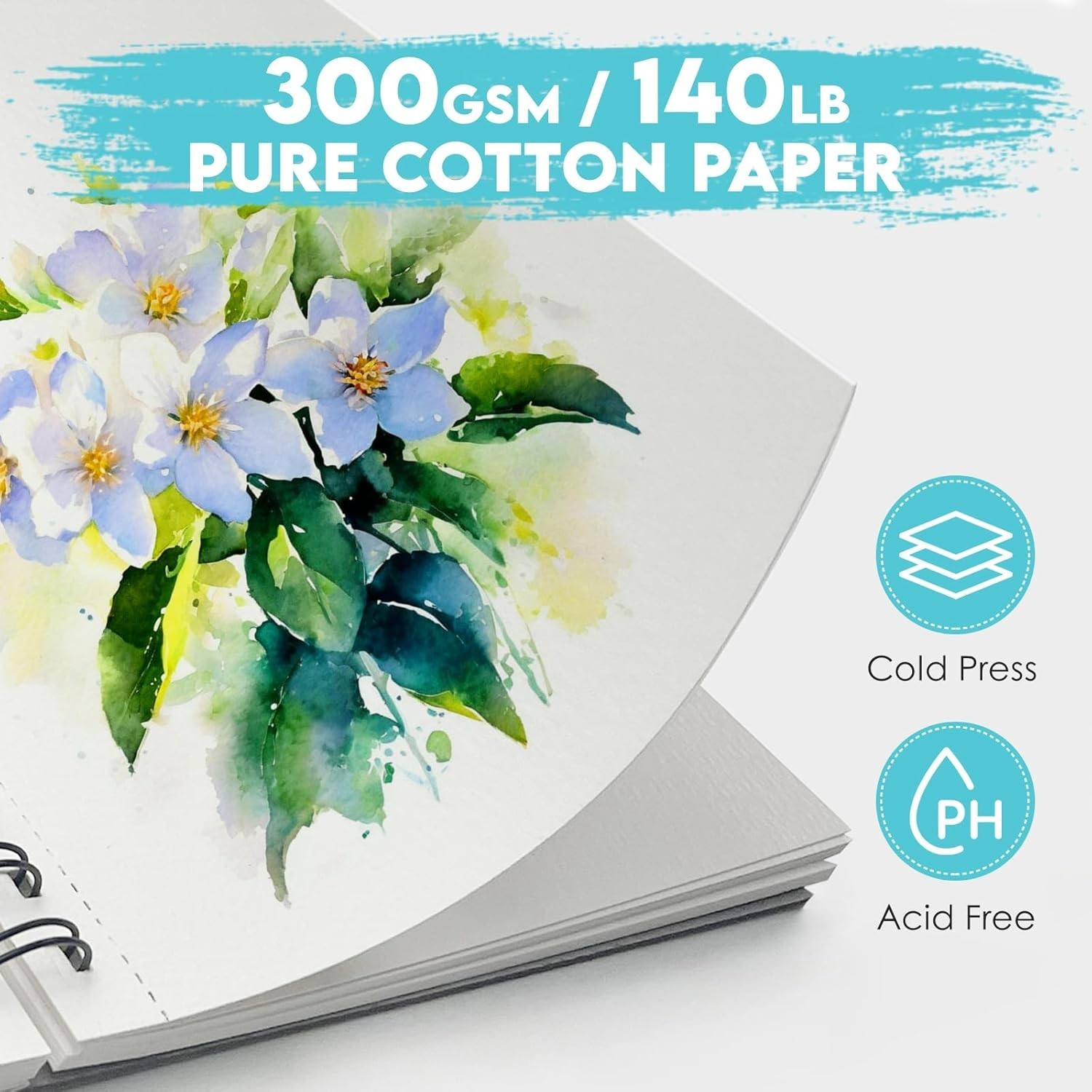 100% Cotton Watercolor Paper Pad - 3 Pack (90 Sheets) 5.5"x8.5" Cold Press, 1...
